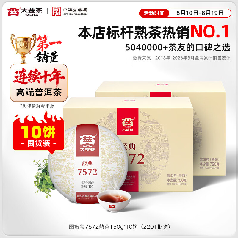 大益7572经典标杆普洱熟茶150g*10饼 457元 - 86线报
