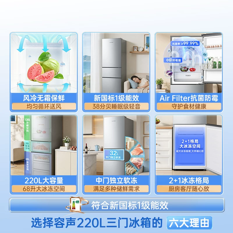 容声BCD-216D11N直冷三门冰箱216L凯撒银 949.5元 - 86线报