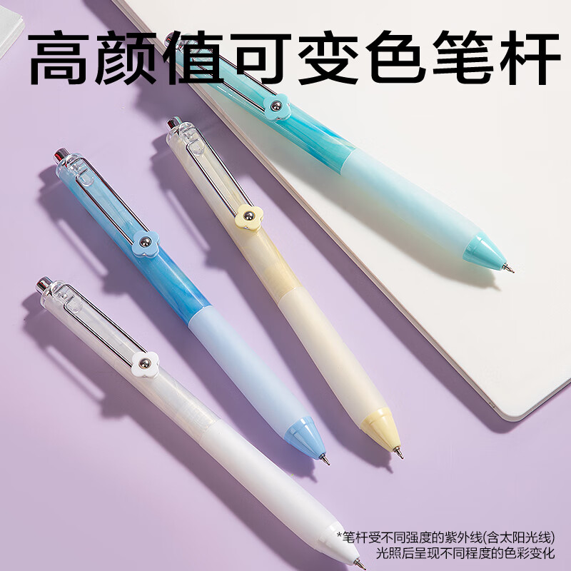 得力轻音按动速干中性笔可变色笔杆0.5mmST笔头小学生中性笔刷题笔考试笔黑色4支/盒SA416 - 线报酷