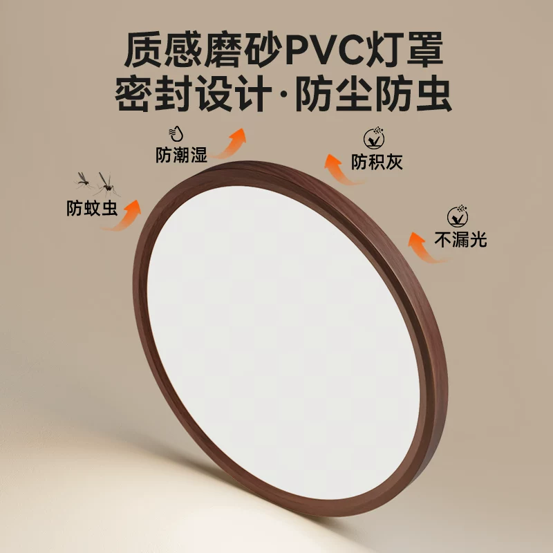 箭牌照明中古风卧室灯新中式复古护眼主卧圆形房间灯胡桃色木纹吸顶灯 33元 - 86线报