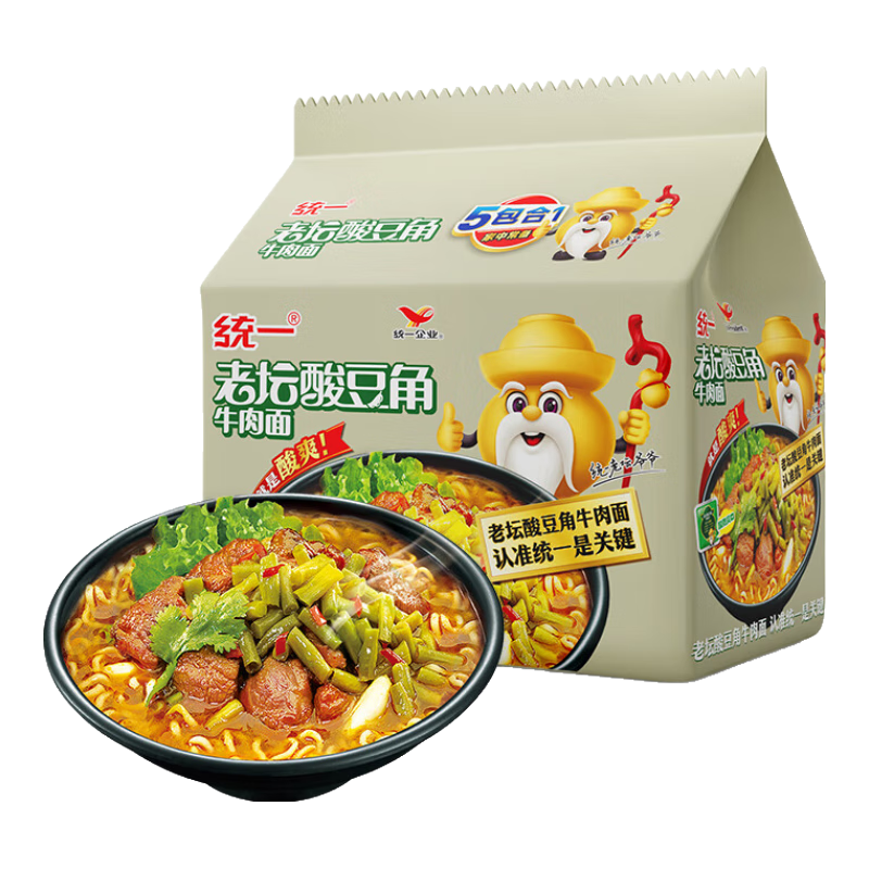 统一老坛酸豆角牛肉面袋装110g×5袋 8.9元 - 86线报