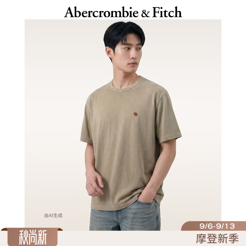Abercrombie& Fitch 经典小麋鹿图案水洗棉T恤 卡其色 M - 86线报