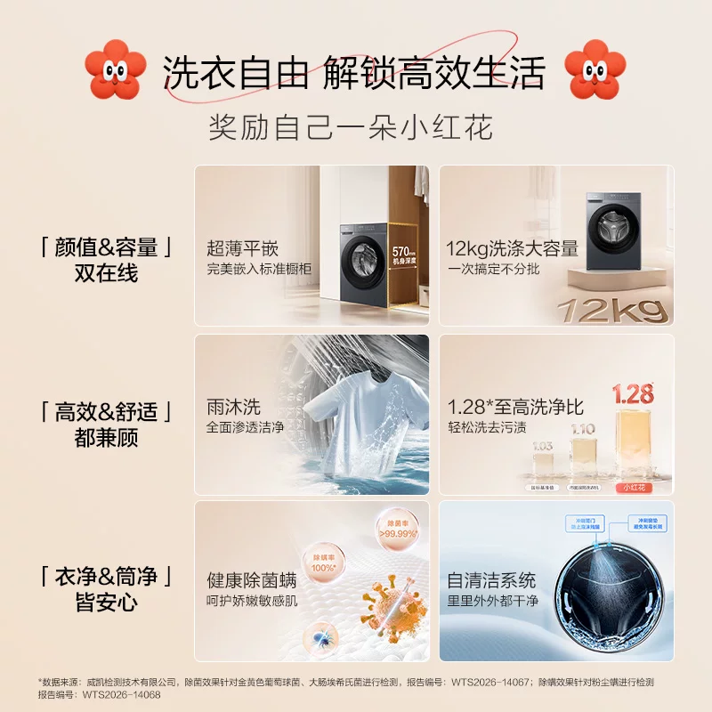 海尔小红花系列XQG120-L50D1滚筒洗衣机12kg 1399元 - 86线报