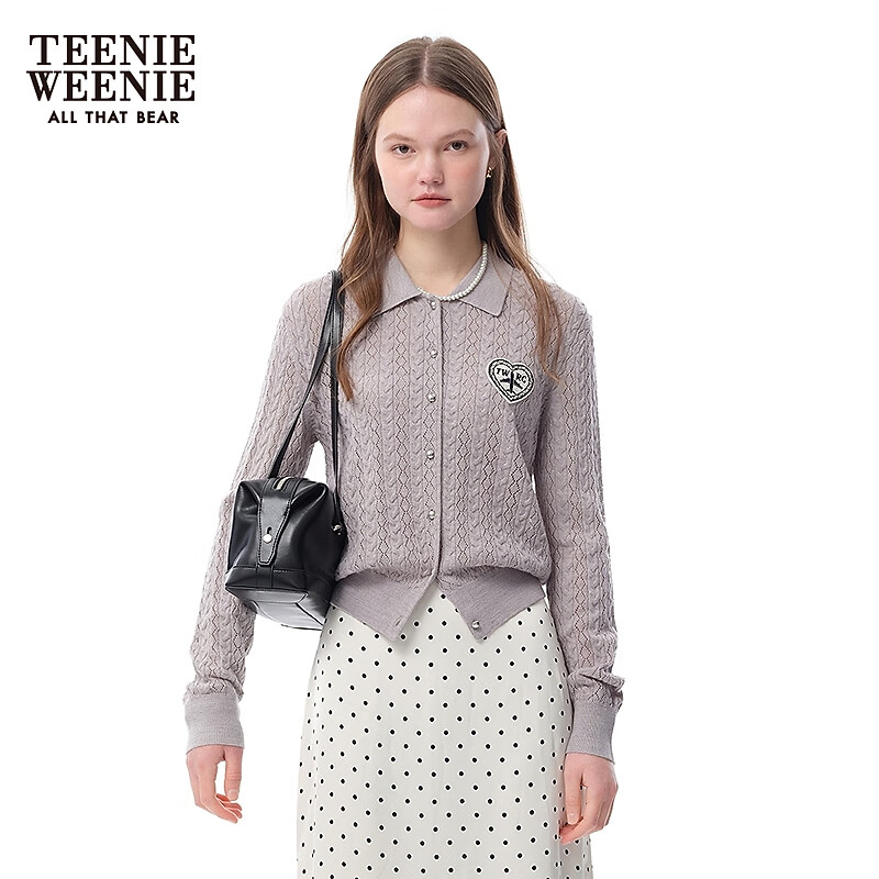 TEENIE WEENIE 绞花镂空POLO领针织开衫 中灰色 S 179元 - 86线报