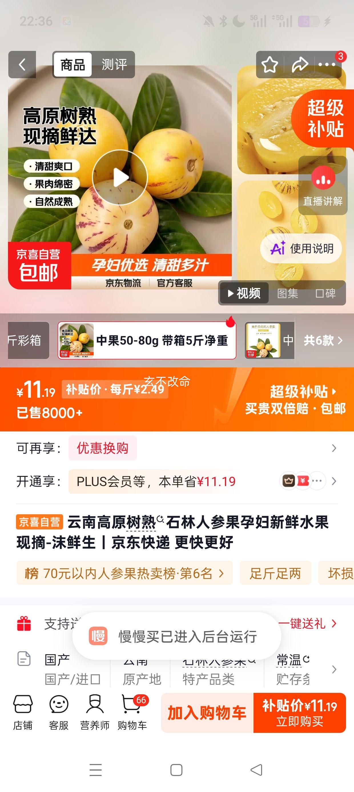 云南高原树熟石林人参果 中果50-80g 带箱5斤 11.19元 - 86线报