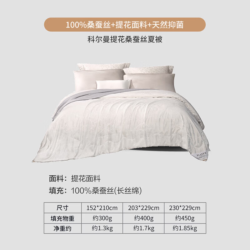 富安娜蚕丝被100%桑蚕丝夏凉被双人夏季空调被薄被子3.7斤230x229cm 358元 - 86线报