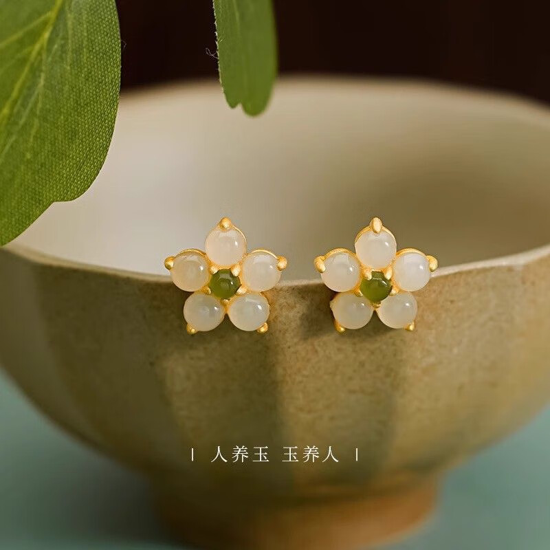 花饰庄园和田玉桃花925银耳钉D62 19.9元 - 清风线报