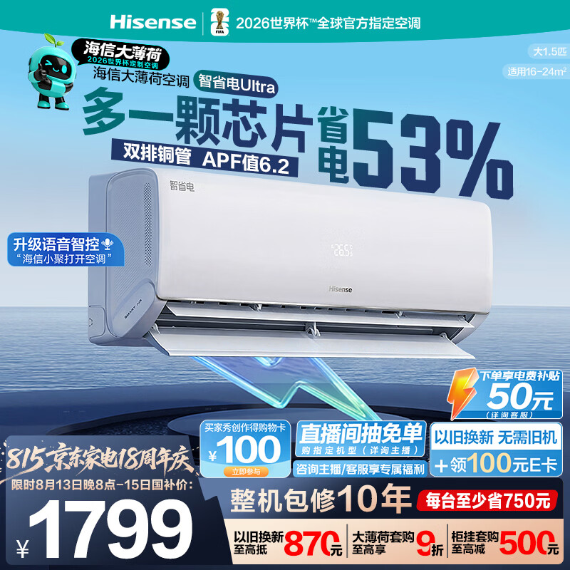 海信KFR-35GW/A330UPro-X1AI省电1.5匹壁挂式空调 1306.84元 - 86线报 海信KFR-35GW/A330UPro-X1AI省电1.5匹壁挂式空调 1306.84元 - 86线报