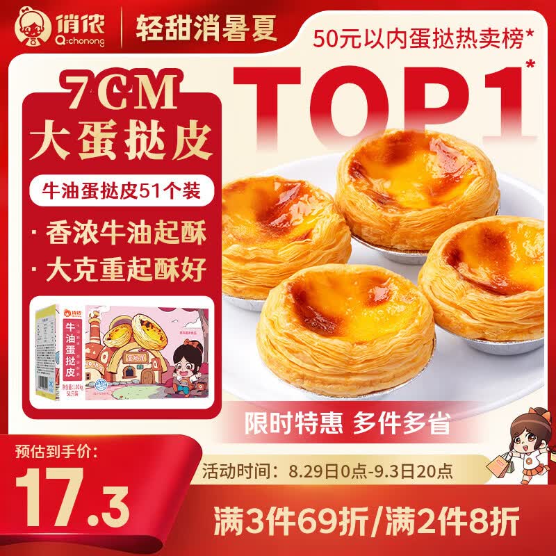 俏侬牛油蛋挞皮1020g51只装儿童蛋挞空气炸锅烤箱烘焙半成品 12.45元 - 86线报