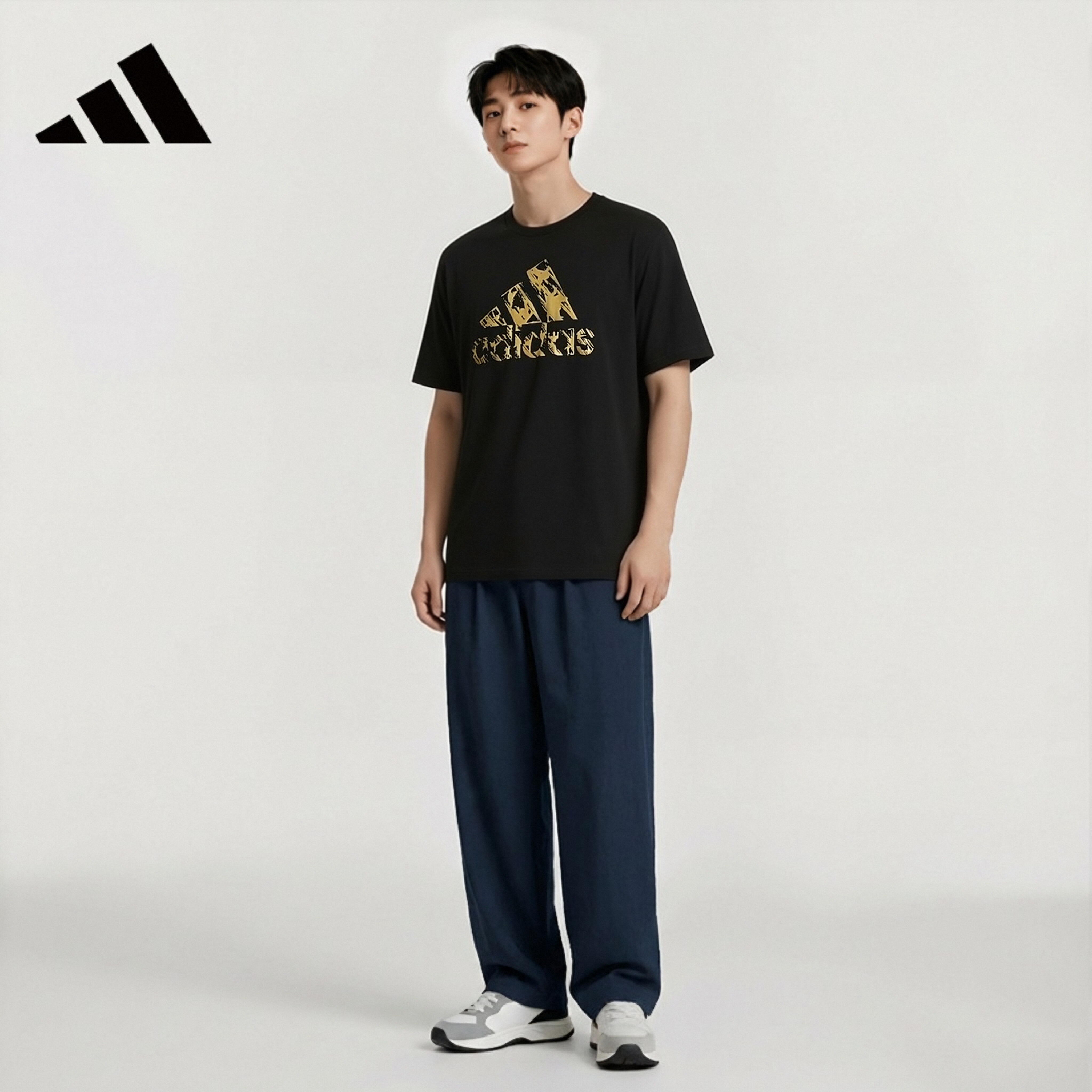 adidas男款圆领透气舒适百搭户外运动休闲短袖ADITSG2-BG黑金S 53.65元 - 86线报