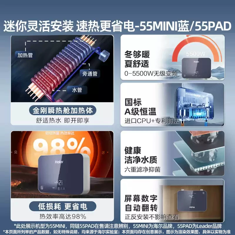 海尔出品统帅厨宝家用厨房储水式即热台下热水宝小型热水器55PAD 284.16元 - 86线报