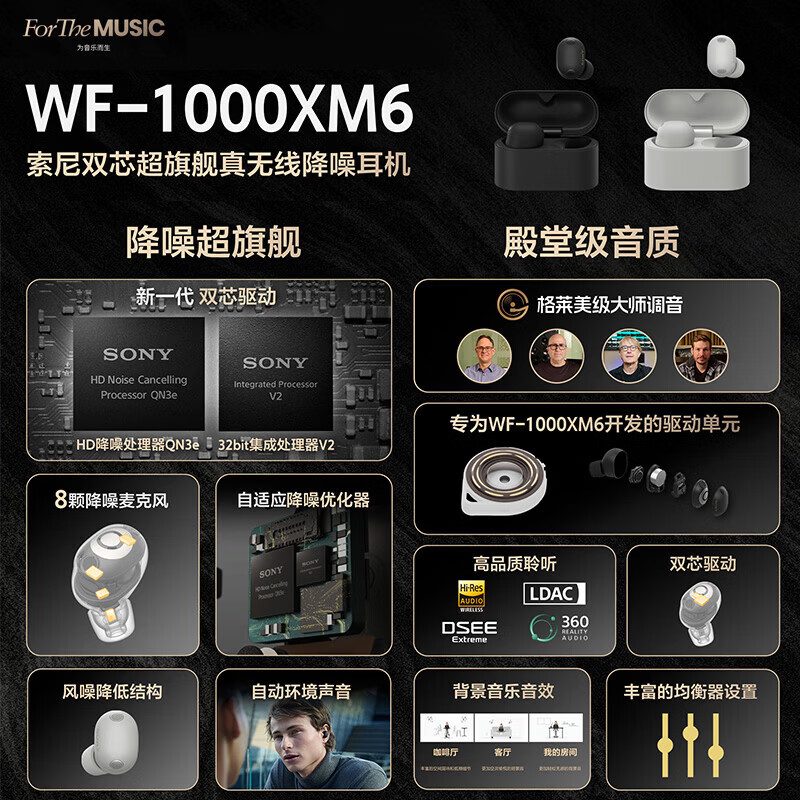 索尼WF-1000XM6入耳式降噪蓝牙耳机黑色 1766.3元 - 线报酷