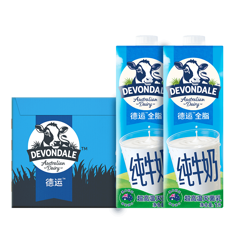 德运全脂纯牛奶利乐包1L×10盒 91.21元 - 86线报