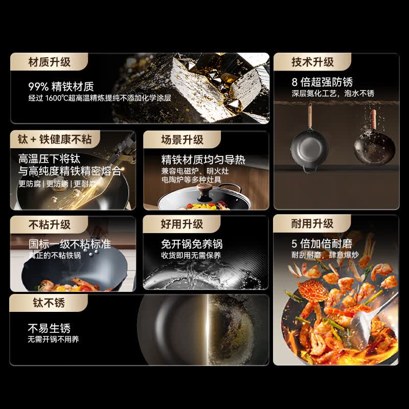 康巴赫炒锅不粘锅精铁锅无氟涂层不粘锅家用钛铁健康炒锅32cm 134元 - 86线报