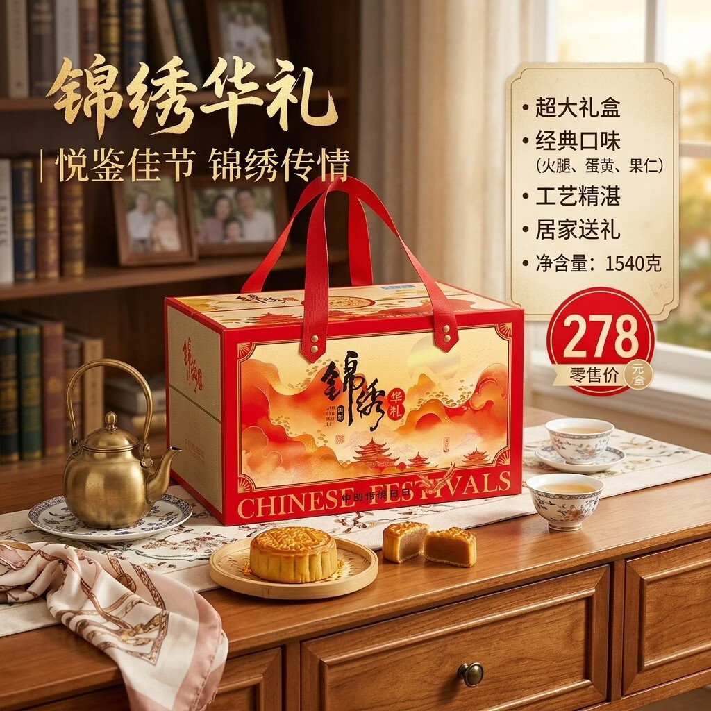冠标高端双层月饼超大礼盒中秋礼品企业团购福利火腿蛋黄五仁1540g 176元 - 线报酷