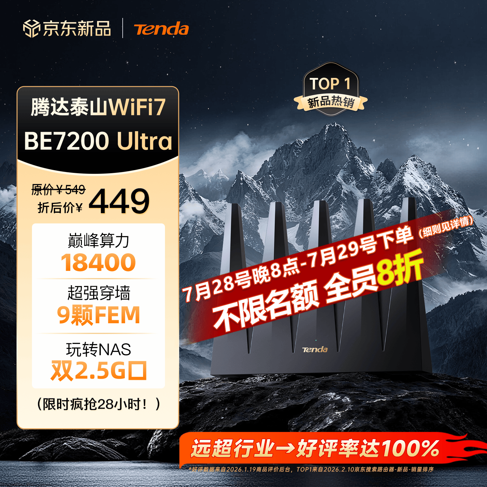 Tenda泰山BE7200Ultra路由器WiFi7千兆穿墙王BE12Pro 286.24元 - 86线报
