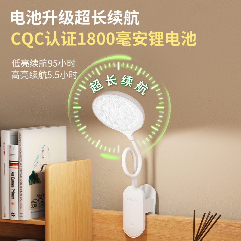 飞利浦充电小台灯夹子式床头灯学习专用护眼阅读灯宿舍大学生夹灯 50.69元 - 86线报