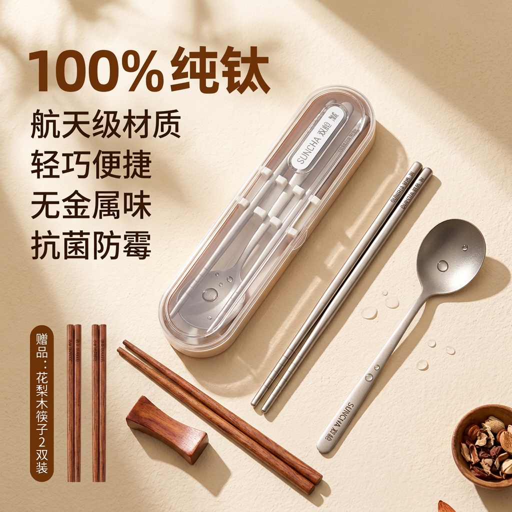 双枪100%纯钛餐具筷子+勺子赠梨花木筷2双 24.95元 - 86线报