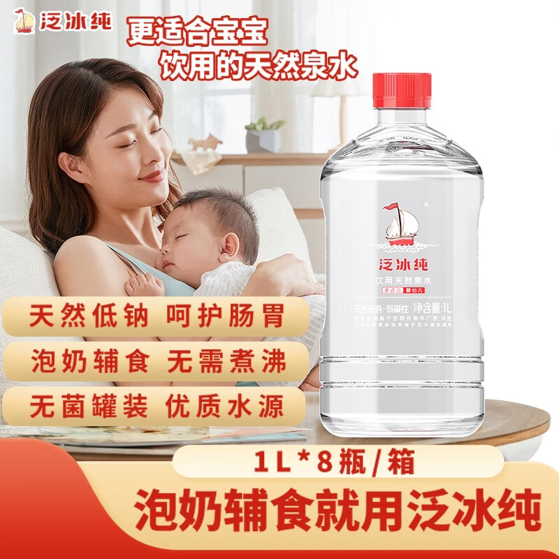 泛冰纯天然泉水1L*8瓶 婴儿水饮用水整箱 泡奶粉辅食水 24.07元 - 86线报
