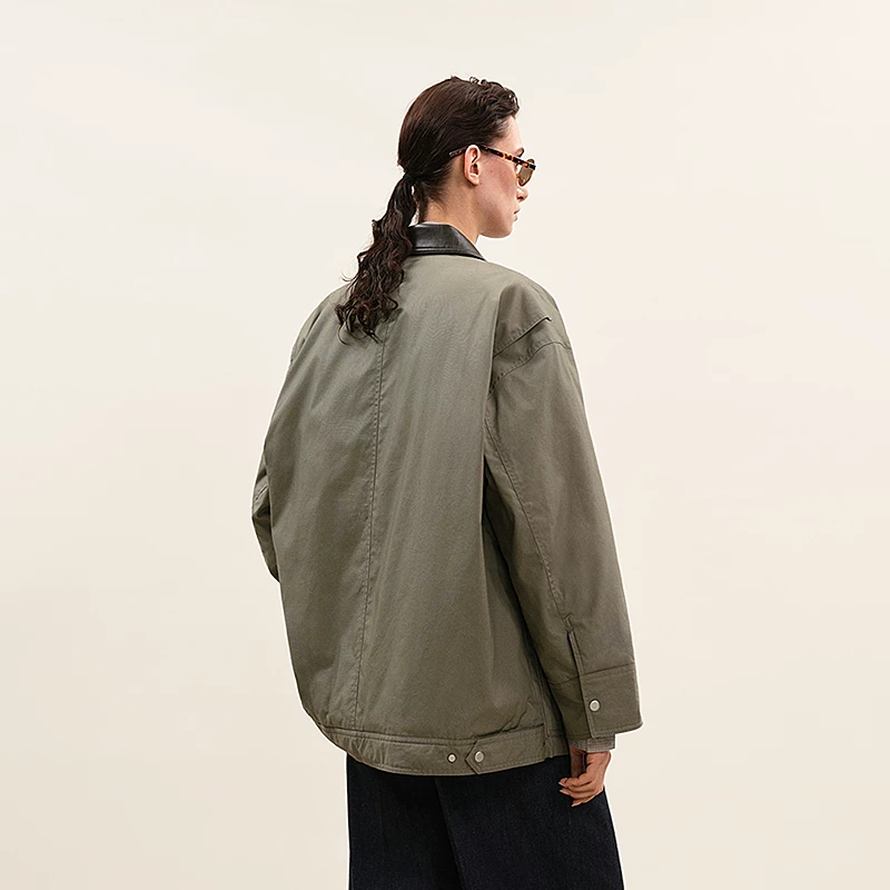 LESS巴恩风工装外套女复古翻领轻薄中长款白鸭绒羽绒服2PBC1519H - 线报酷