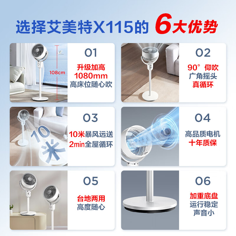 艾美特大风量3D摇头空气循环扇 144.52元 - 86线报