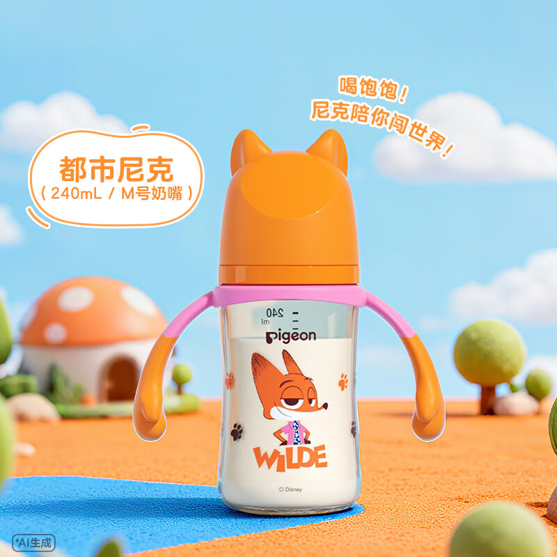 贝亲迪士尼疯狂动物城PPSU双把手彩绘奶瓶240mL M号都市尼克3月+ 78.27元 - 86线报