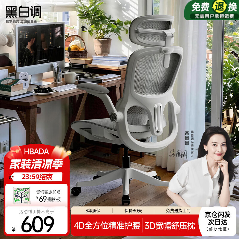 黑白调P2Pro二代人体工学椅电脑椅办公椅电竞椅子人工力学座椅4D腰托 609元 - 86线报