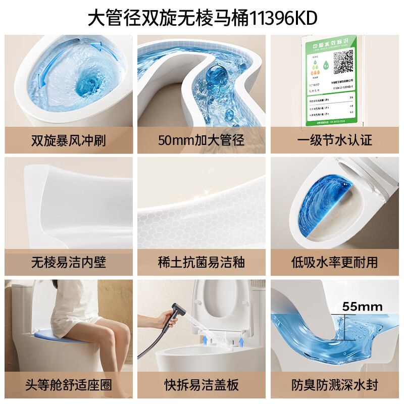九牧11396-2-1/31K-1静音连体式马桶305mm坑距 619元 - 线报酷