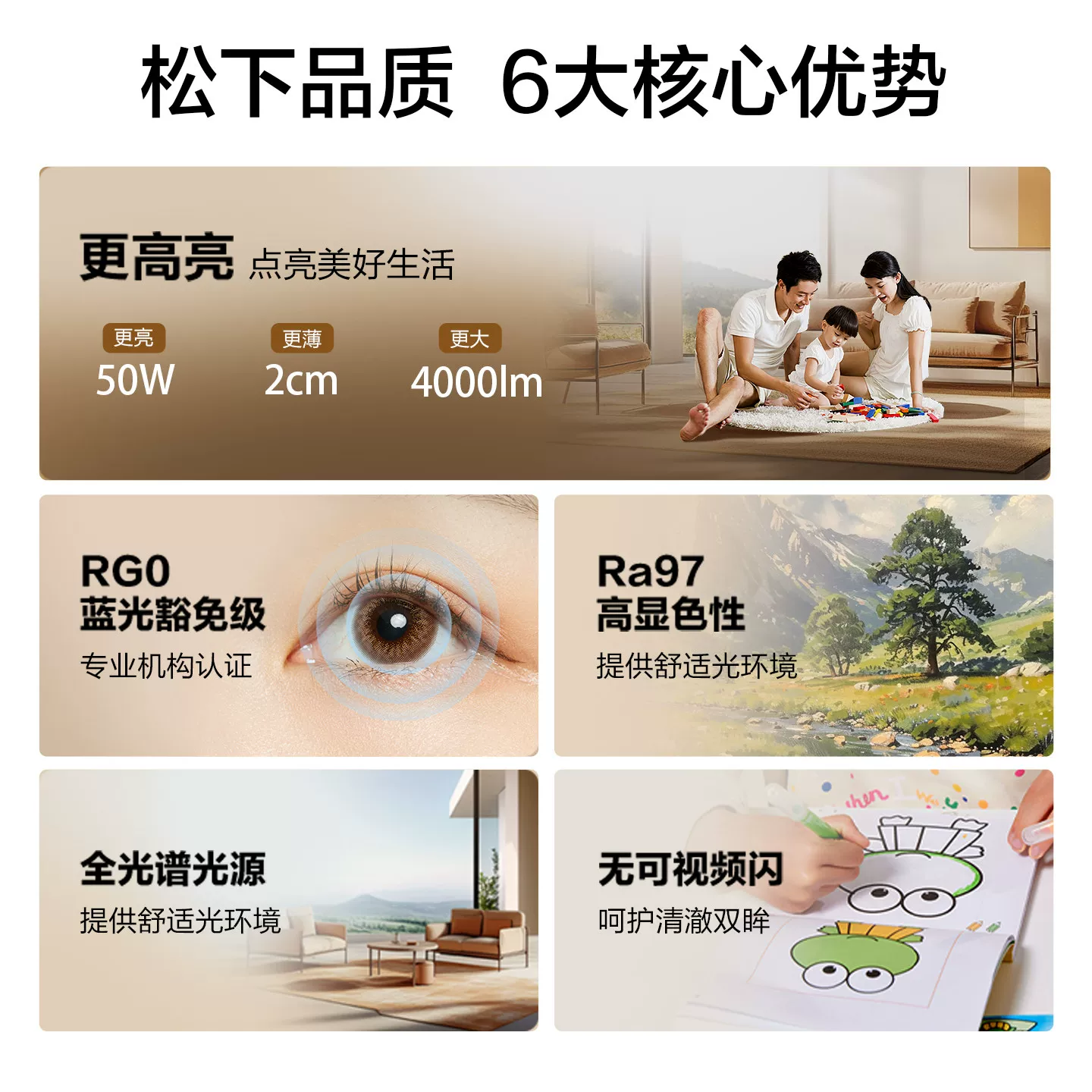 Panasonic照明吸顶灯50W客厅护眼用led灯具 300.25元 - 86线报