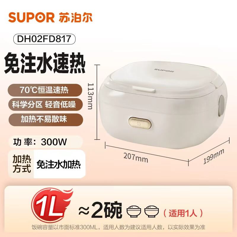 苏泊尔电热饭盒泡芙系列加热饭盒1L免注水便携分区可拆洗上班族办公室轻音插电饭盒D - 86线报