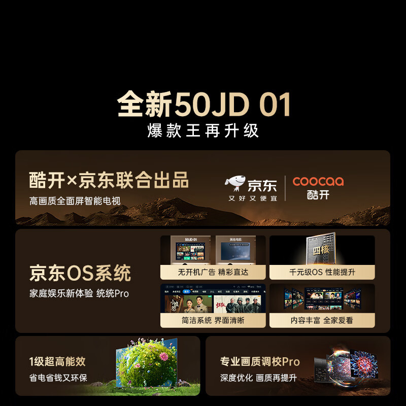 酷开 50K3系列 开机无广告 英寸 液晶电视机 946.25元 - 86线报