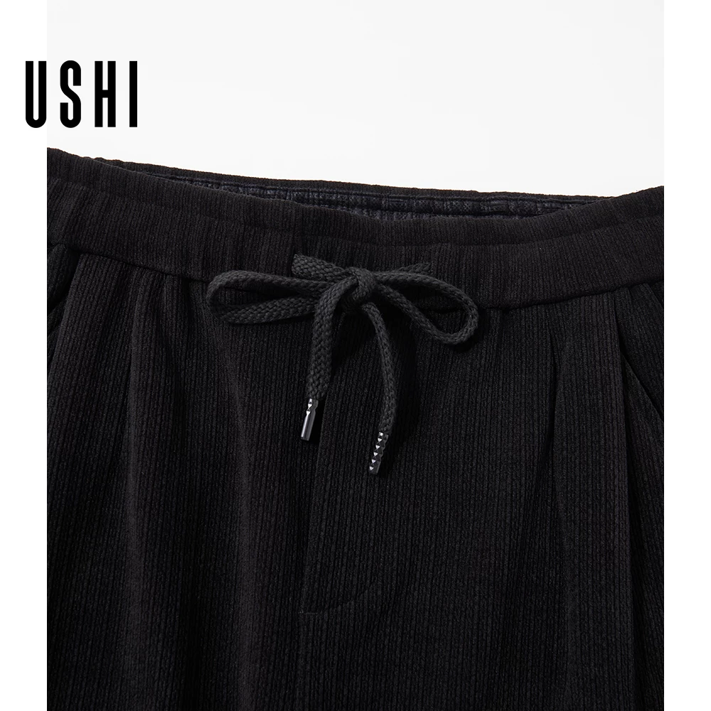USHI悠时日系基础黑色简约阔腿廓形垂感工装裤宽松直筒长裤男 339元 - 线报酷