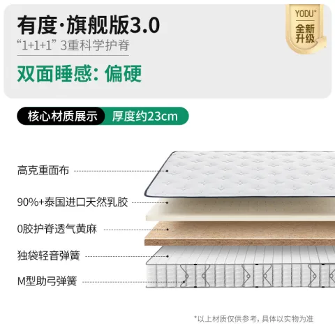 雅兰 有度·旗舰版3.0 乳胶席梦思独袋弹簧床垫黄麻床垫1.8x2米 偏硬 1557.83元 图片 2