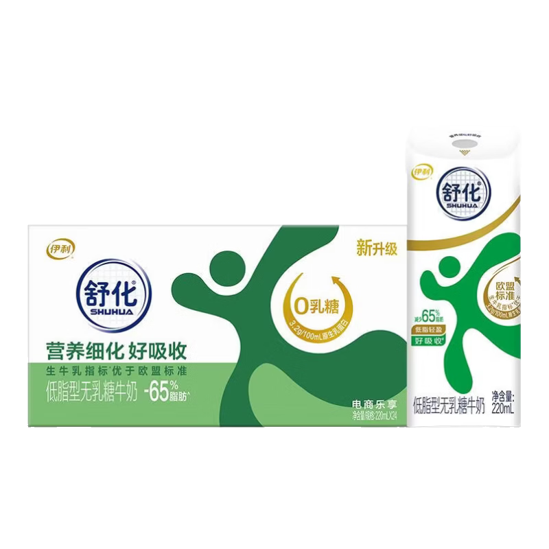 舒化零乳糖笑脸包纯牛奶220ml×24盒×2件 94.8元 - 86线报