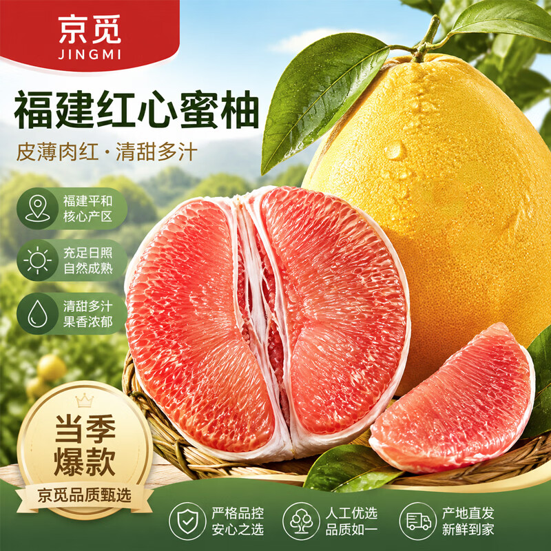 京觅翡翠柚红心柚子单果2.2斤+4粒装 19.9元 - 86线报
