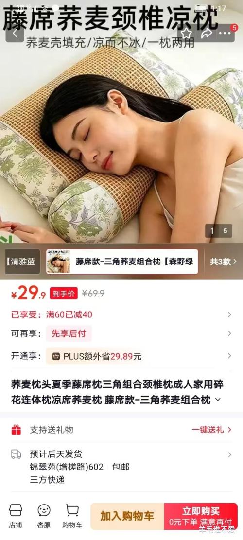 荞麦枕头藤席款三角组合颈椎枕森野绿 29.9元 - 86线报
