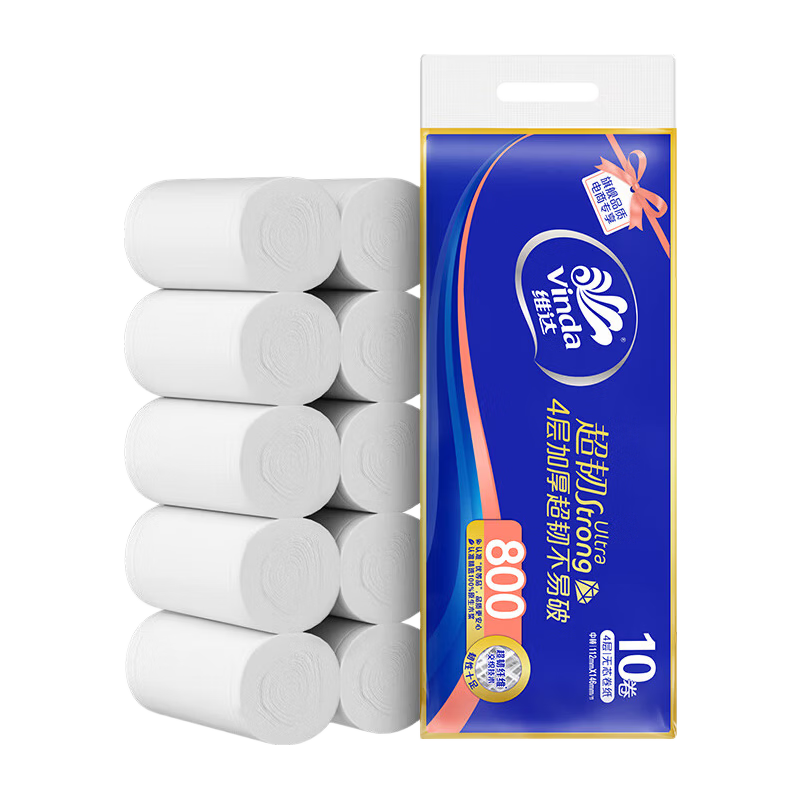 维达800克超韧无芯卷纸4层加厚家庭装80g/卷×10卷 8.8元 - 线报酷