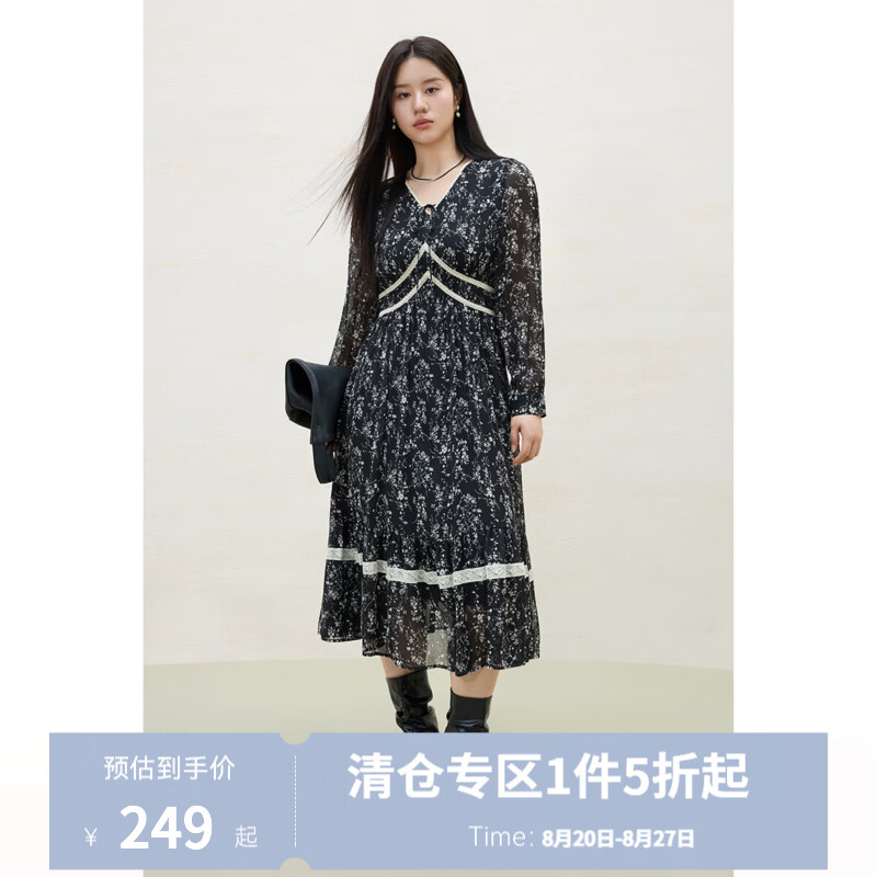 独束大码女装飘逸伞摆印花连衣裙女春装时尚设计感中长款裙子 174.5元 - 线报酷