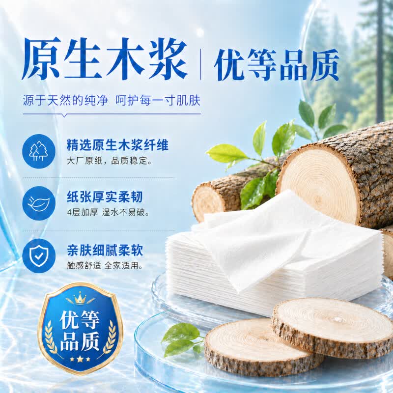 恪本优等品挂抽原生木浆加厚餐巾纸130*175mm4层1000张*6提 14.9元 - 线报酷