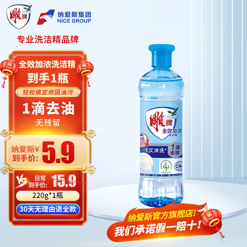 雕牌全效加浓洗洁精220g无磷配方易冲洗无残留甜橙果香去味清新 0.9元 - 折送网