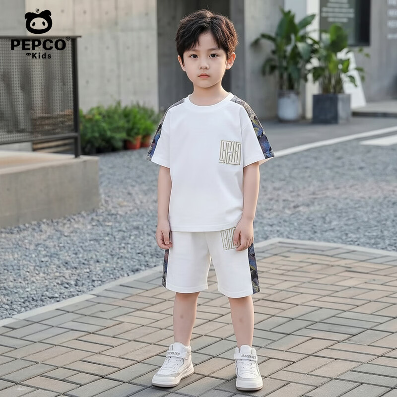 小猪班纳男童夏装套装2026新款洋气时髦短袖短裤儿童装夏季酷帅男孩衣服1112-白色套装140 - 86线报