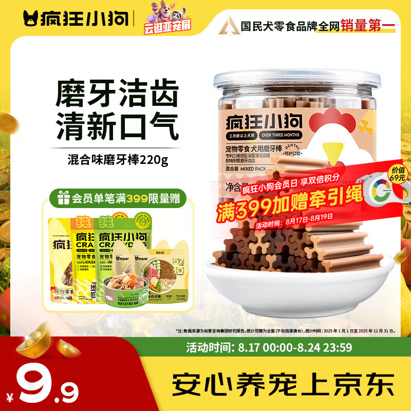 疯狂小狗宠物狗狗零食磨牙棒幼犬成犬洁齿骨训练混合口味食品220g 1.9元 - 86线报 疯狂小狗宠物狗狗零食磨牙棒幼犬成犬洁齿骨训练混合口味食品220g 1.9元 - 86线报