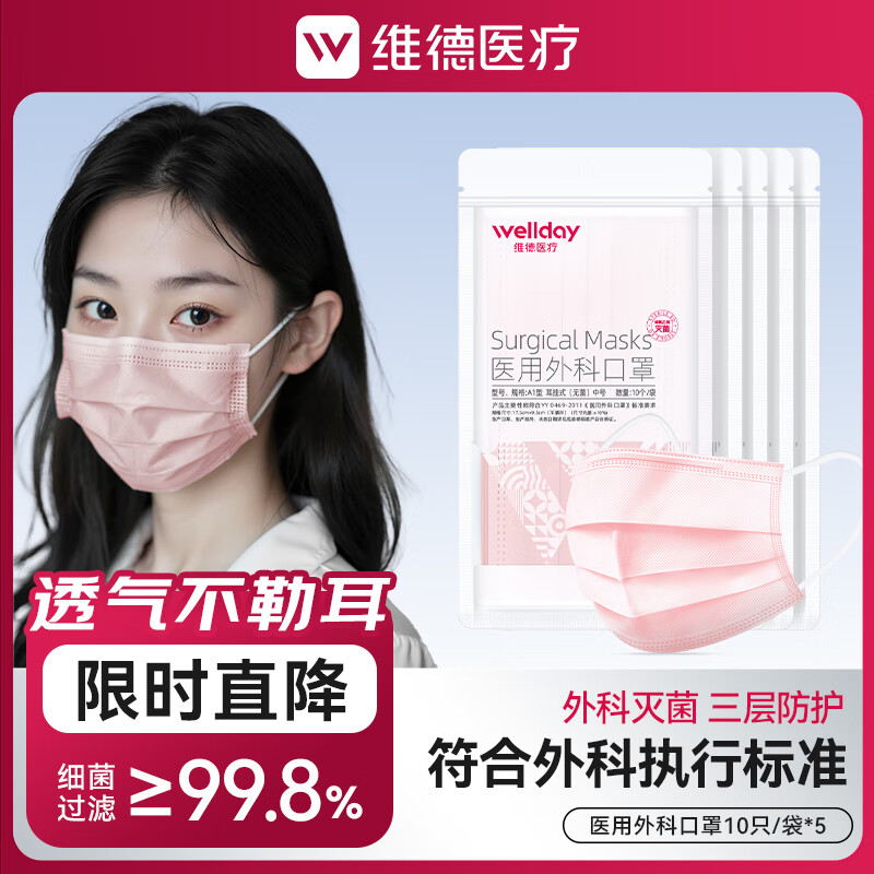 维德医用外科口罩粉色3层喷融防护50只/5袋 拍2件 7.4元 - 86线报 维德医用外科口罩粉色3层喷融防护50只/5袋 拍2件 7.4元 - 86线报