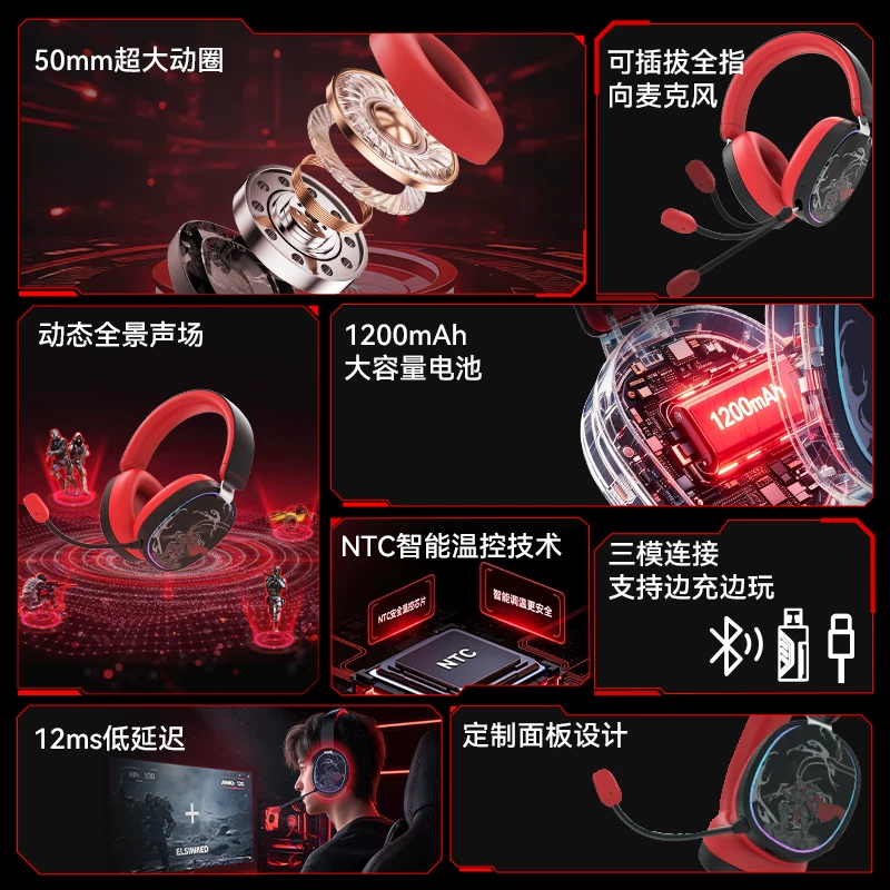 吾空HS Pro无线版耳罩式头戴式三模无线游戏耳机黑色 149元 - 86线报 吾空HS Pro无线版耳罩式头戴式三模无线游戏耳机黑色 149元 - 86线报