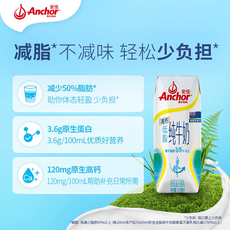 安佳高钙低脂纯牛奶3.6g蛋白质新西兰进口草饲250ml*24盒 64.9元 - 86线报