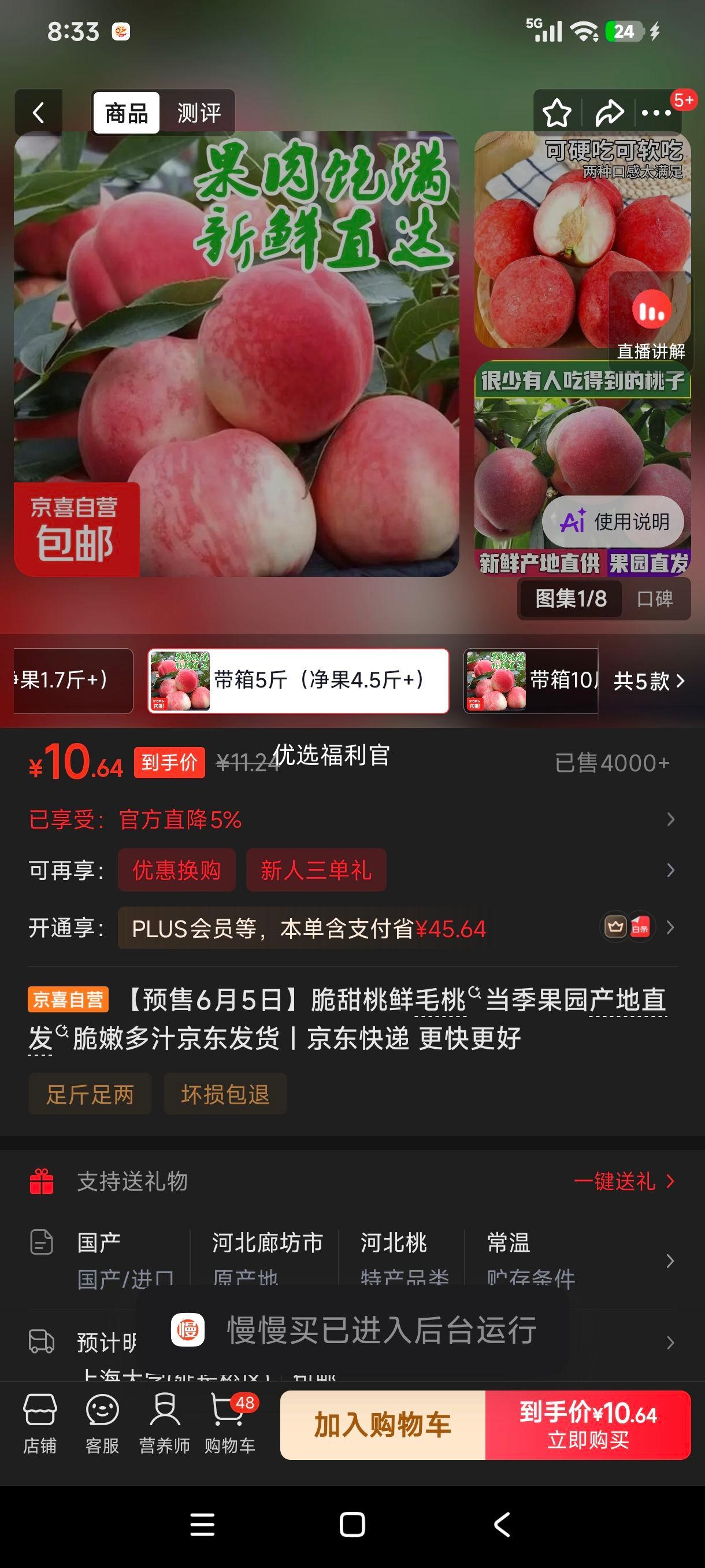 脆甜桃鲜毛桃当季果园直发5斤净果4.5斤+小果 10.64元 - 线报酷