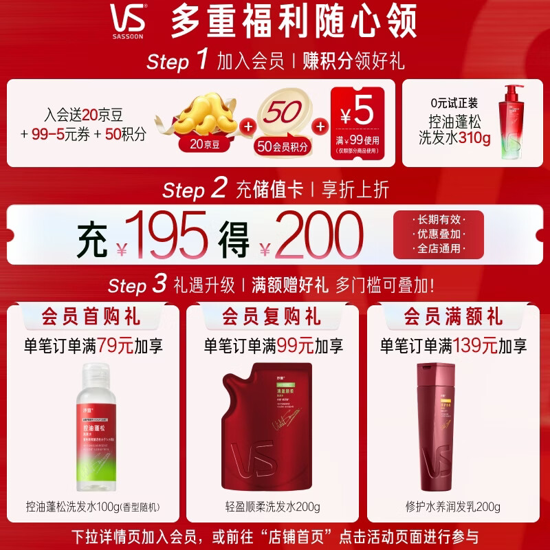 沙宣洗发水水润去屑500g*2+修护水养400g+水润去屑200 76.33元 - 86线报