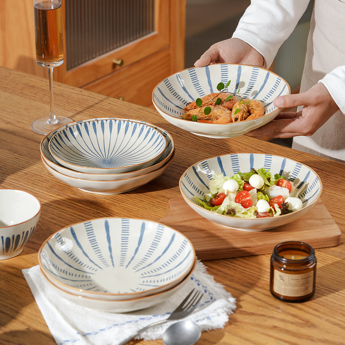 肆月釉下彩陶瓷盘菜碟深盘8英寸*4个 13.95元 - 线报酷