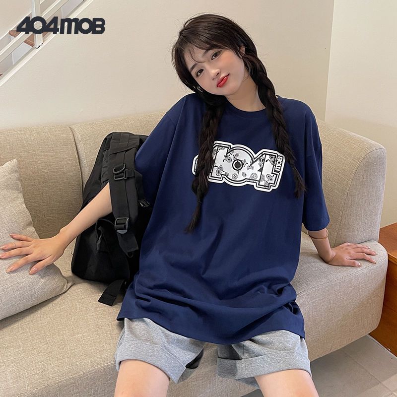 404MOBGANG 404MOB国潮腰果花字母印花基础款短袖T恤男女嘻哈街头宽松打底衫 79元 - 线报酷
