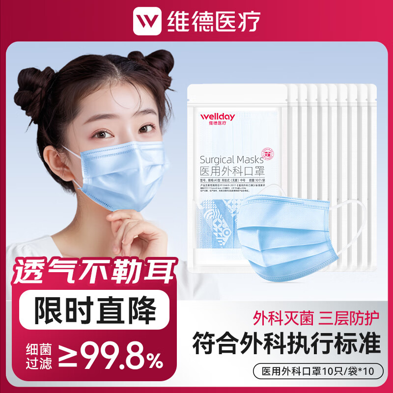 维德一次性医用外科口罩100只 14.8元 - 86线报